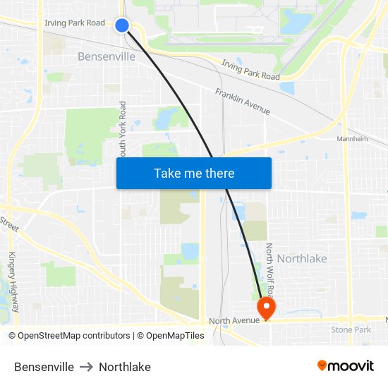 Bensenville to Northlake map