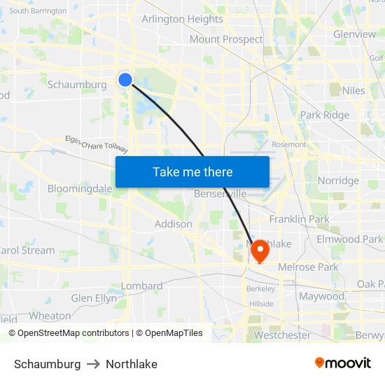 Schaumburg to Northlake map