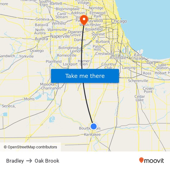 Bradley to Oak Brook map