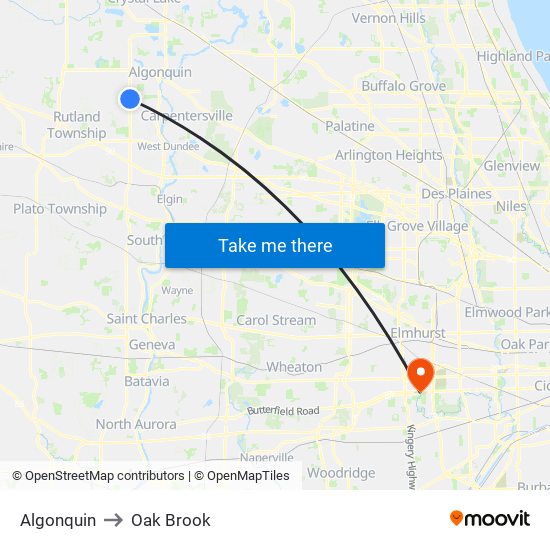 Algonquin to Oak Brook map