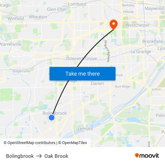 Bolingbrook to Oak Brook map
