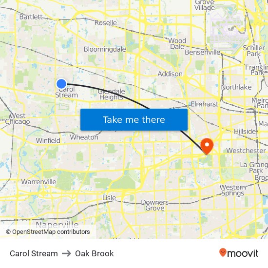 Carol Stream to Oak Brook map