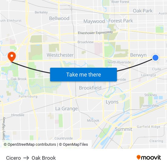 Cicero to Oak Brook map