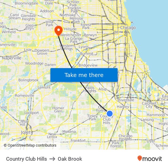 Country Club Hills to Oak Brook map