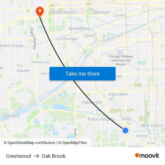 Crestwood to Oak Brook map