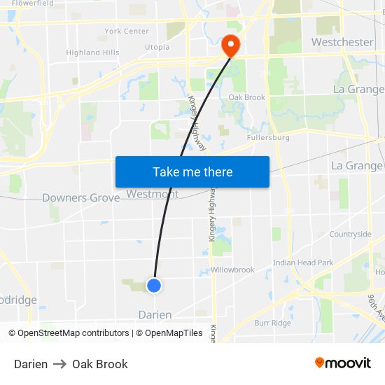 Darien to Oak Brook map