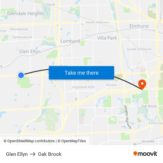 Glen Ellyn to Oak Brook map