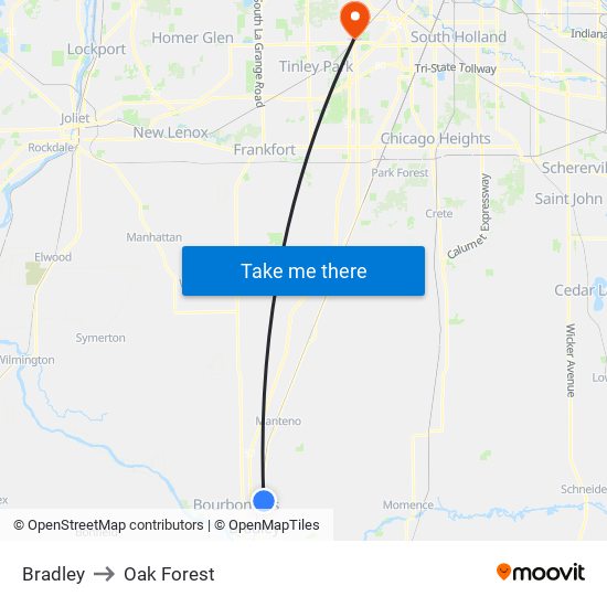 Bradley to Oak Forest map