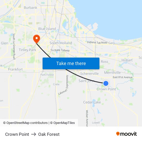 Crown Point to Oak Forest map