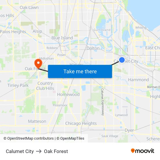 Calumet City to Oak Forest map