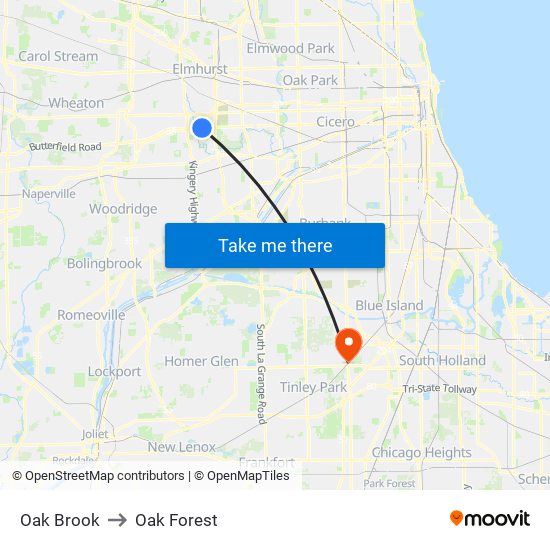 Oak Brook to Oak Forest map