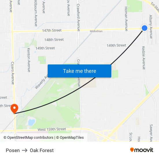 Posen to Oak Forest map