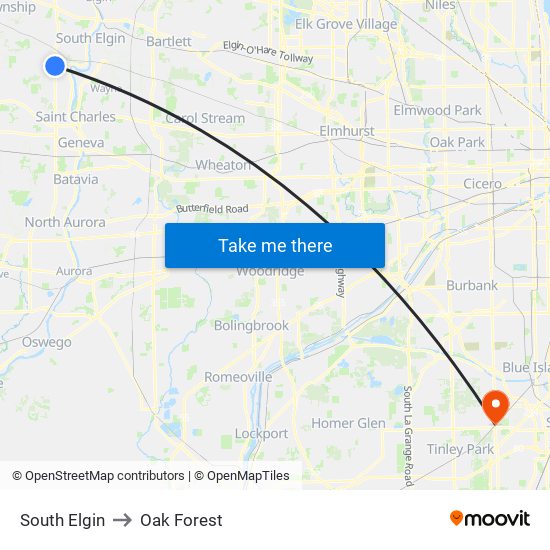 South Elgin to Oak Forest map