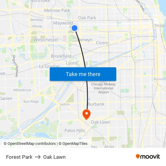 Forest Park to Oak Lawn map