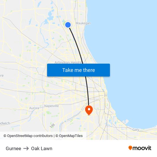 Gurnee to Oak Lawn map