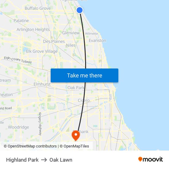 Highland Park to Oak Lawn map