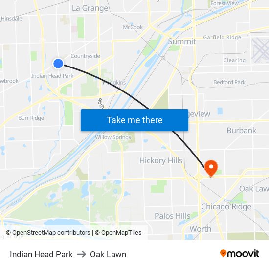 Indian Head Park to Oak Lawn map