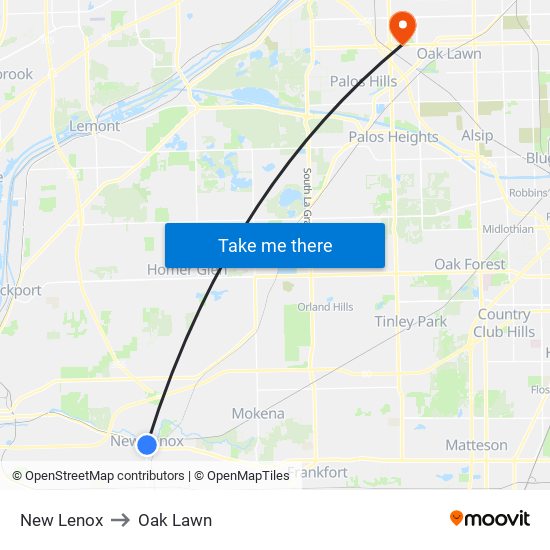 New Lenox to Oak Lawn map