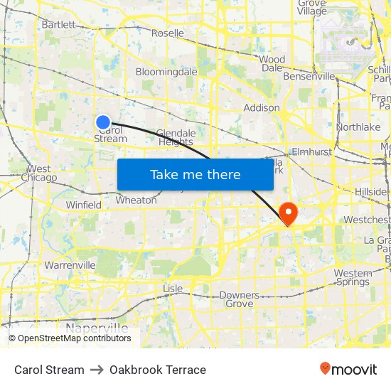 Carol Stream to Oakbrook Terrace map