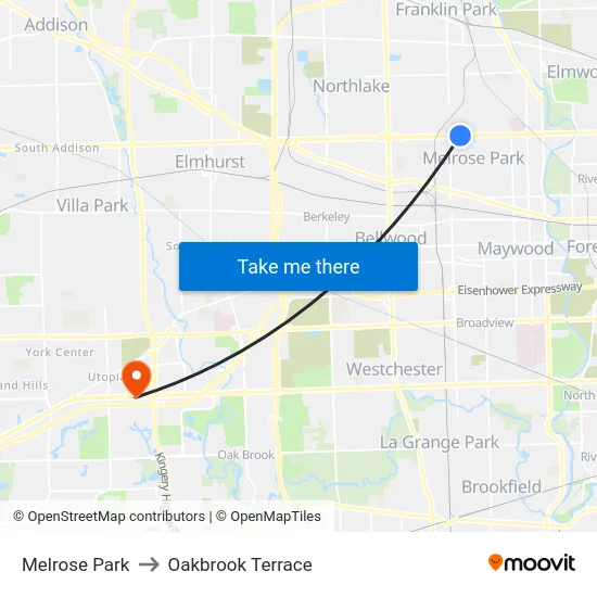 Melrose Park to Oakbrook Terrace map