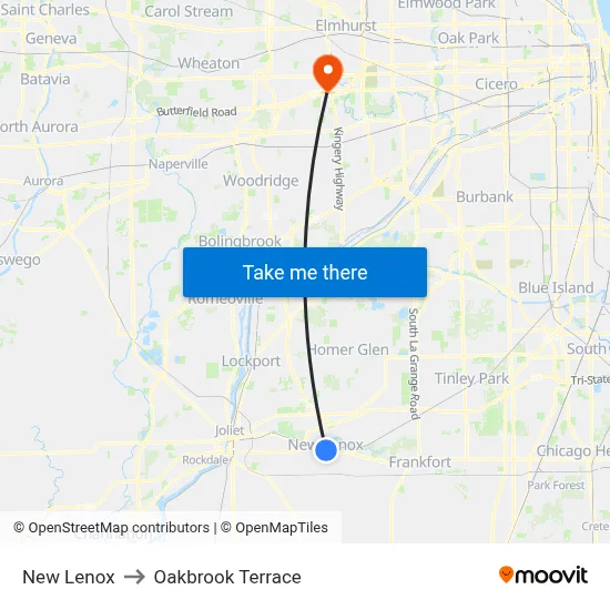 New Lenox to Oakbrook Terrace map