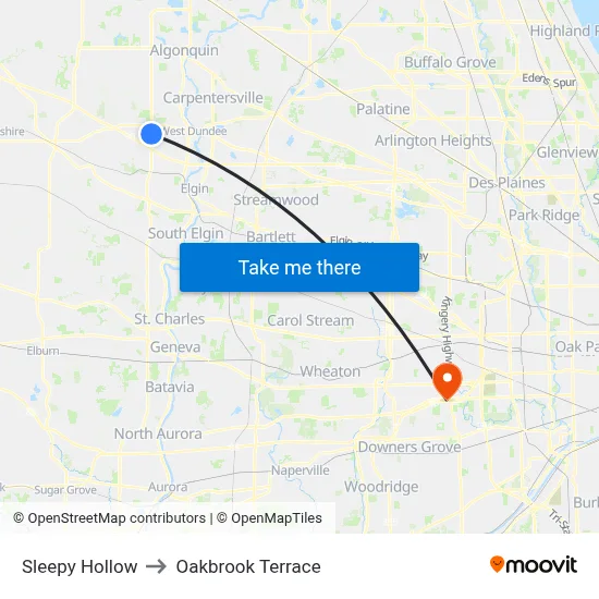 Sleepy Hollow to Oakbrook Terrace map