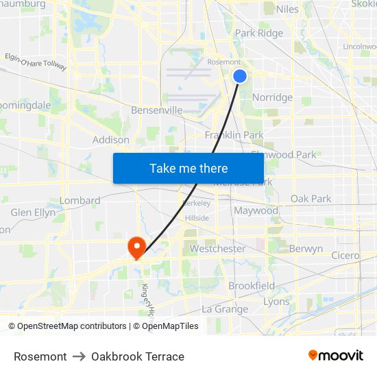 Rosemont to Oakbrook Terrace map