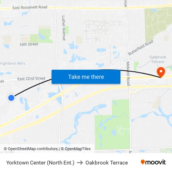 Yorktown Center (North Ent.) to Oakbrook Terrace map