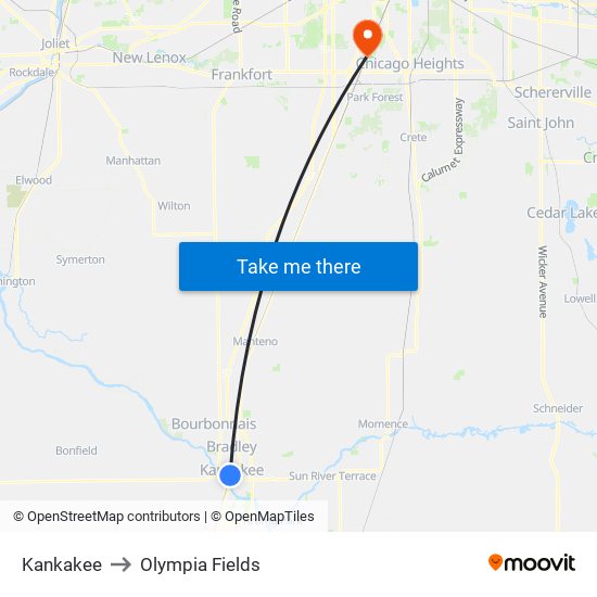 Kankakee to Olympia Fields map