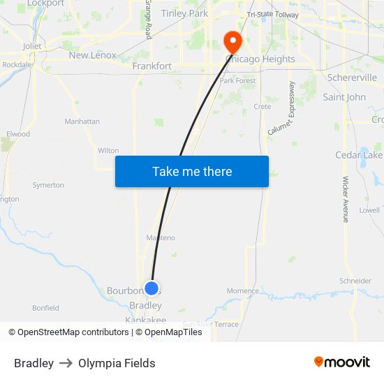 Bradley to Olympia Fields map