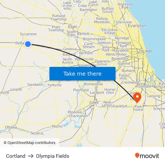 Cortland to Olympia Fields map