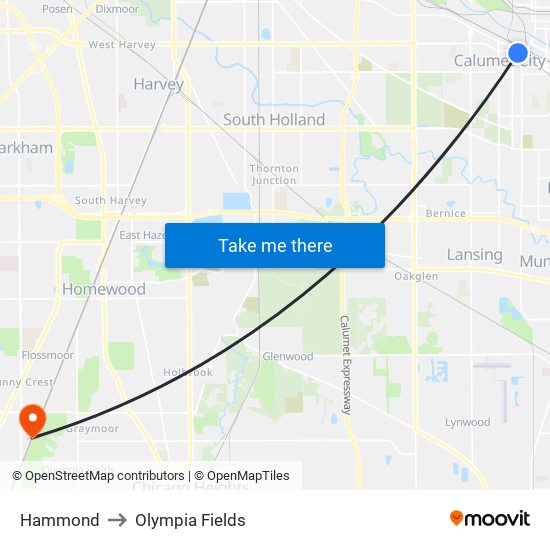 Hammond to Olympia Fields map