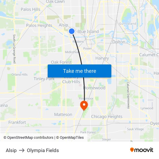 Alsip to Olympia Fields map