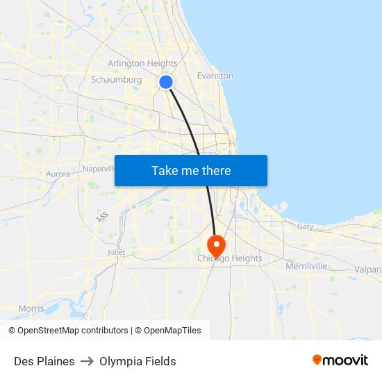Des Plaines to Olympia Fields map