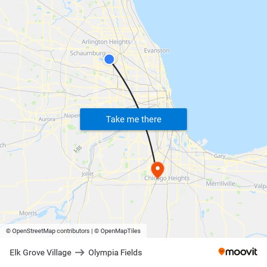 Elk Grove Village to Olympia Fields map