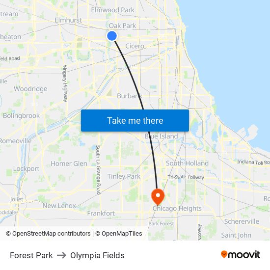 Forest Park to Olympia Fields map