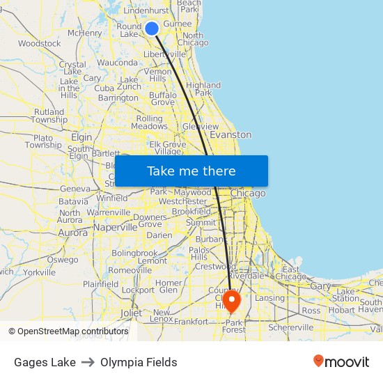 Gages Lake to Olympia Fields map