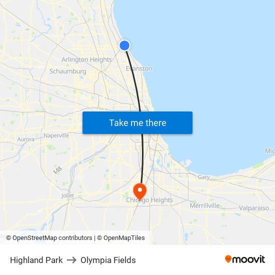 Highland Park to Olympia Fields map