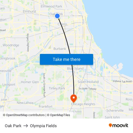 Oak Park to Olympia Fields map