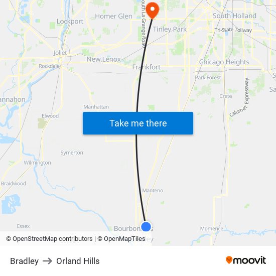 Bradley to Orland Hills map