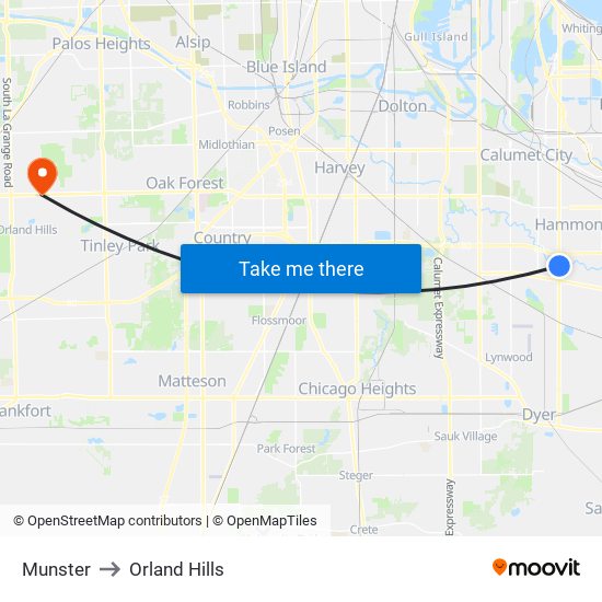 Munster to Orland Hills map