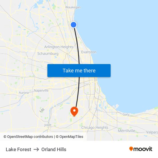 Lake Forest to Orland Hills map