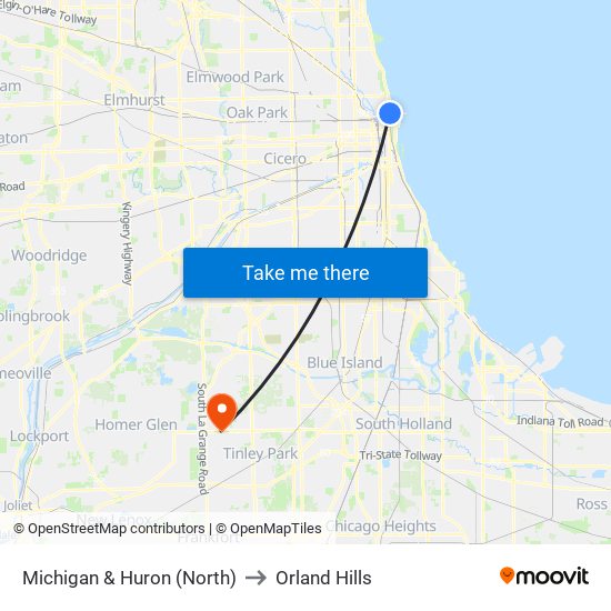 Michigan & Huron (North) to Orland Hills map