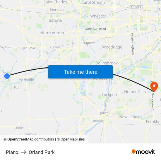 Plano to Orland Park map