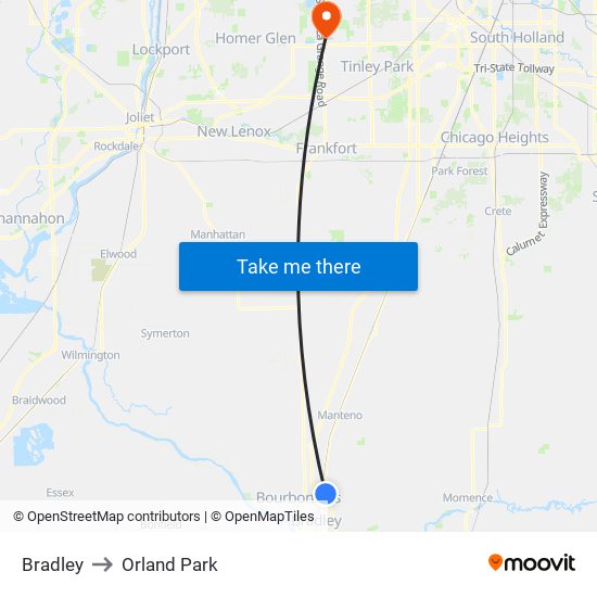 Bradley to Orland Park map