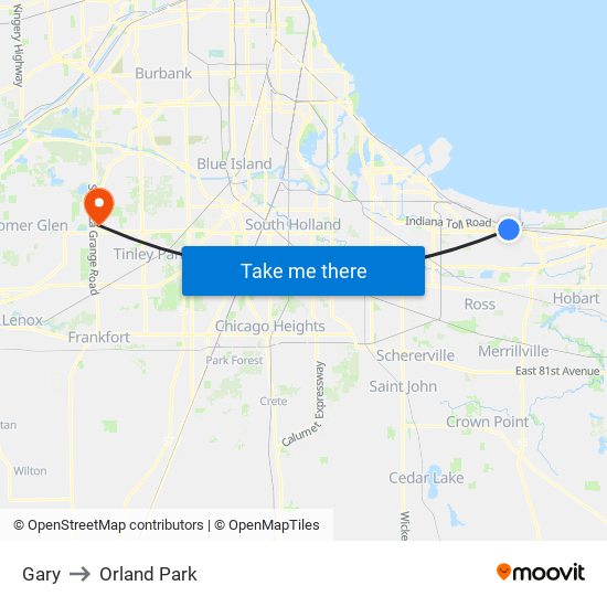 Gary to Orland Park map