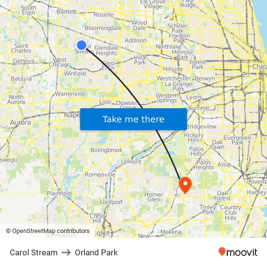 Carol Stream to Orland Park map