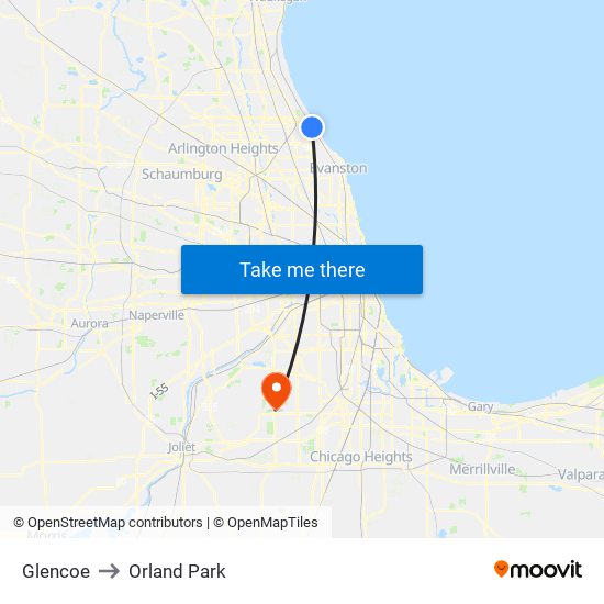 Glencoe to Orland Park map