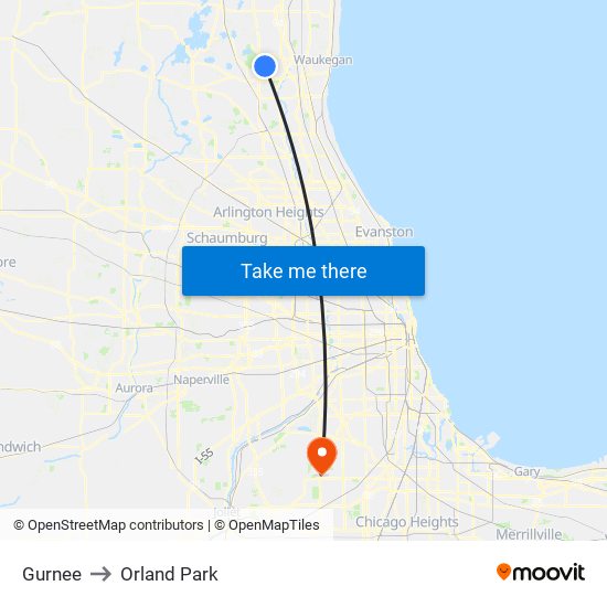 Gurnee to Orland Park map