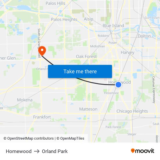 Homewood to Orland Park map